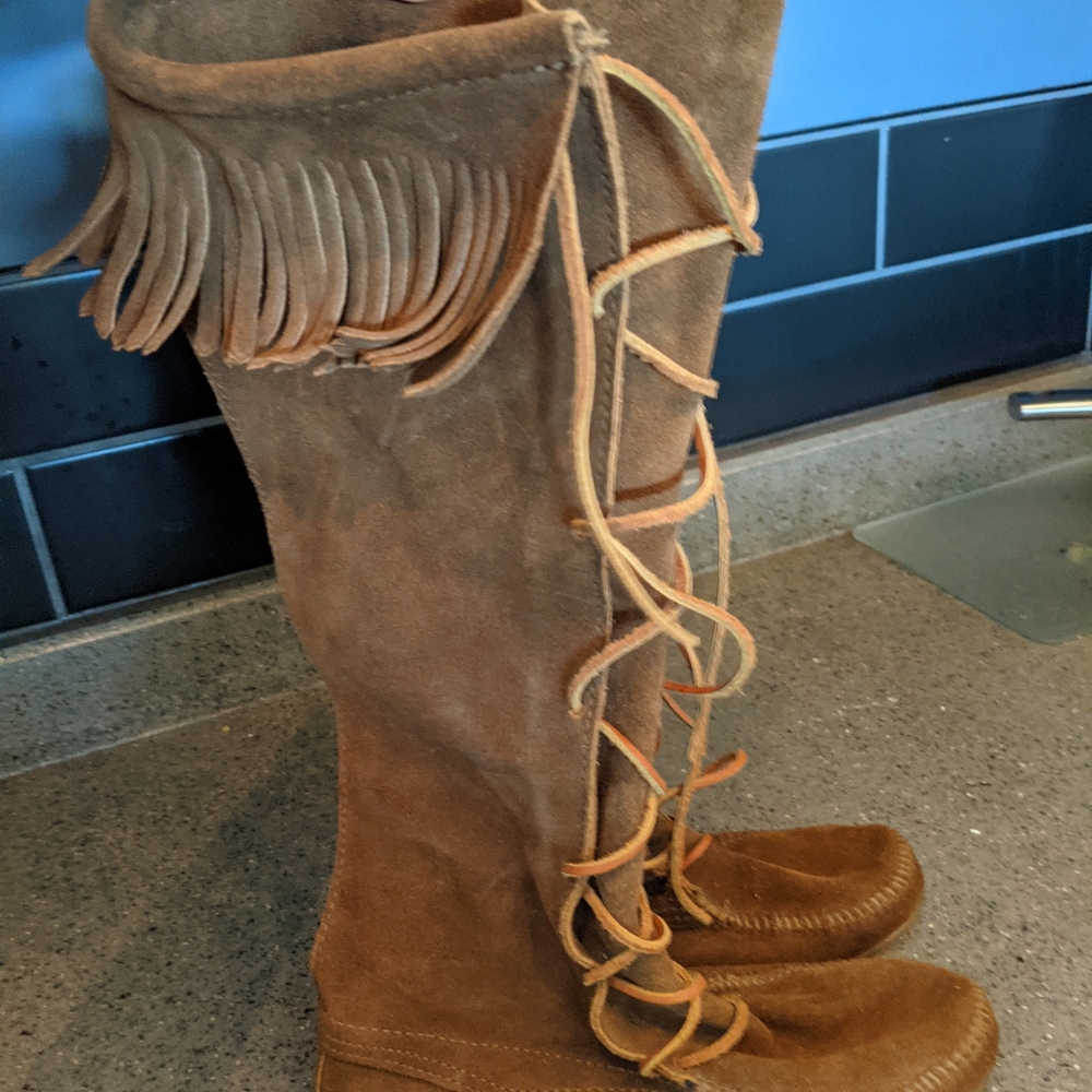 Tall Suede Fringe Mukluks